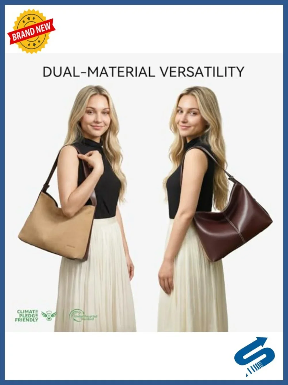 Suede and Vegan Leather Hobo Handbag | Adjustable Strap Crossbody | Roomy Work